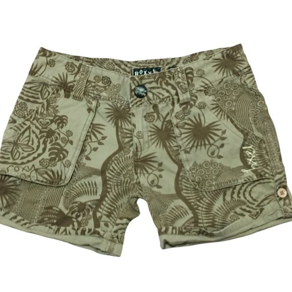 Roxy Pants - ROXY SURFWEAR SHORTS sz 10  tropical print green olive pockets streetwear
